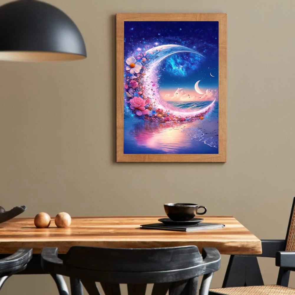 Beach Scenery Diamond Art Kits Resin Canvas 5D DIY Mosaic (Moonflower A)