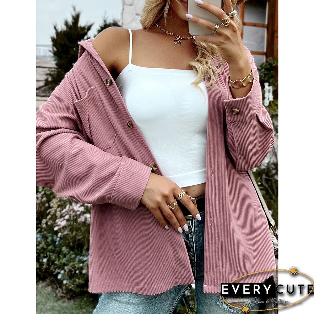 Pink Solid Buttoned Woolen Shirt with Pocket