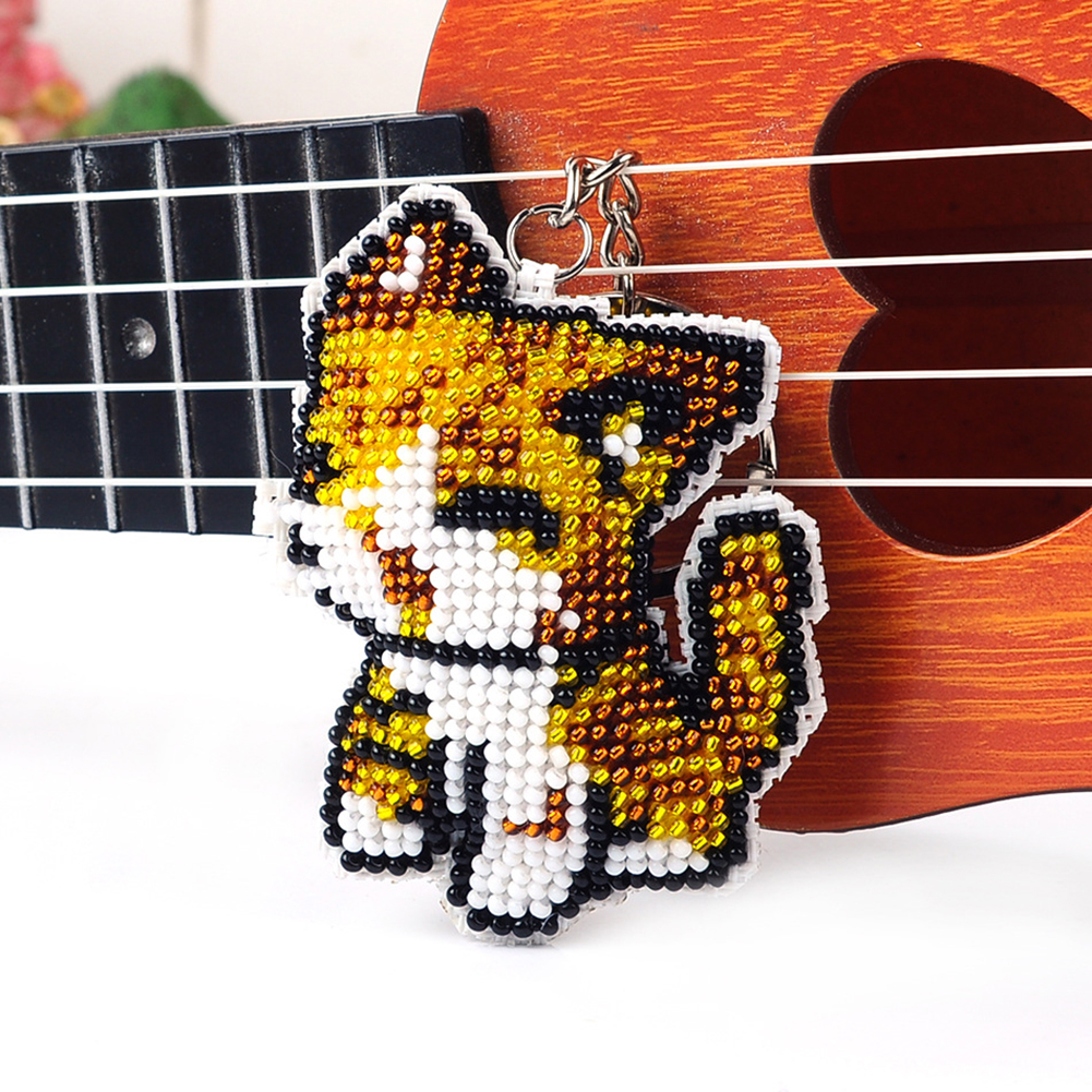 DIY Cross Stitch Key Chain Fortune Cat Embroidery Bead Bag Pendant