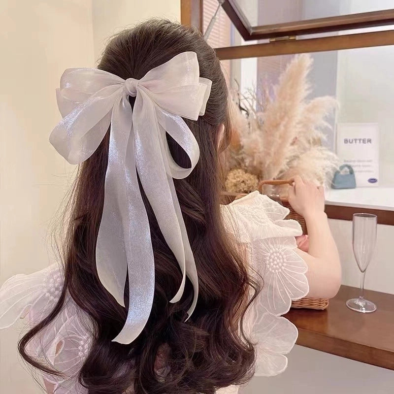 Large Ribbon Bow Tiara Hair Clip Girl’s Elegant Back Of Head Cyber Celebrity Spring Clip High-grade Ribbon Hair Accessories