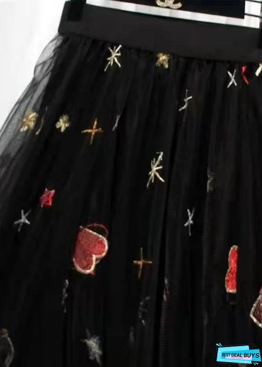 Plus Size Black Print High Waist Exra Large Hem Tulle Skirts Spring