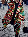 Abstract Printed Lapel Bohemia Tunicshang Overcoat