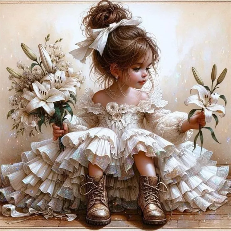 Lily Wedding Dress Girl 40*40CM (Canvas) Full Round Drill Diamond Painting gbfke