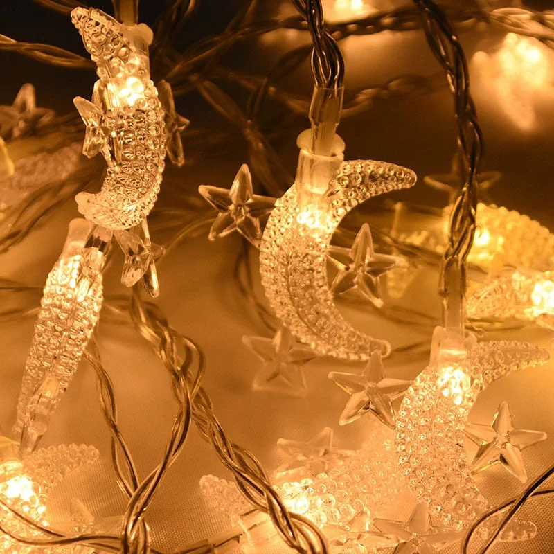 Moon Star LEd Light String Eid Mubarak Decoration for Home Ramadan Kareem Muslim Islamic Decor Hajj Mubarak Eid Gifts Al Adha