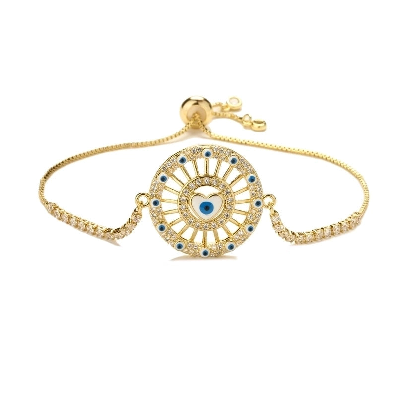 Ethnic Style Devil's Eye  Heart Shape Copper Inlay Zircon Gold Plated Bracelets