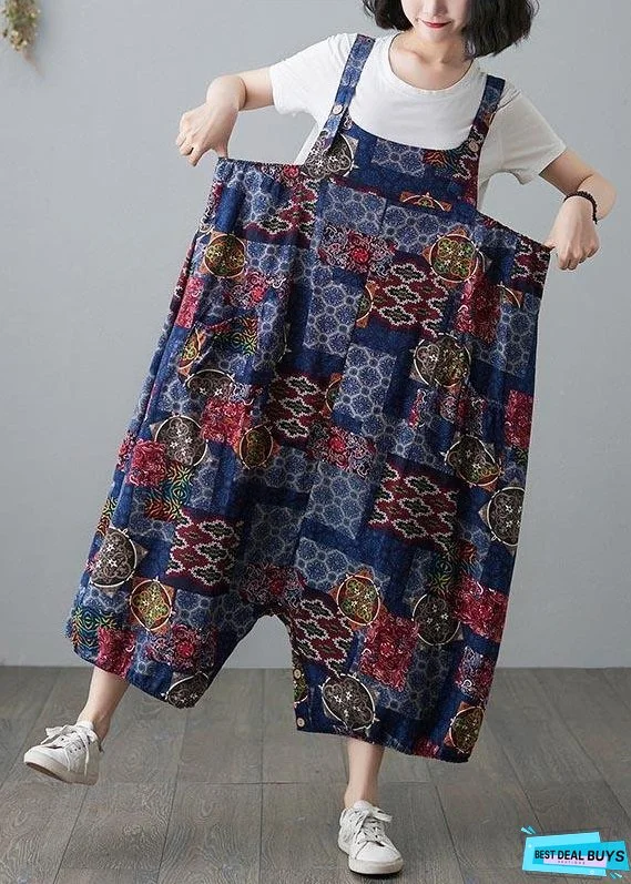 Unique Blue Print Wide Leg carpenter pants Summer Cotton Linen Pants Trousers