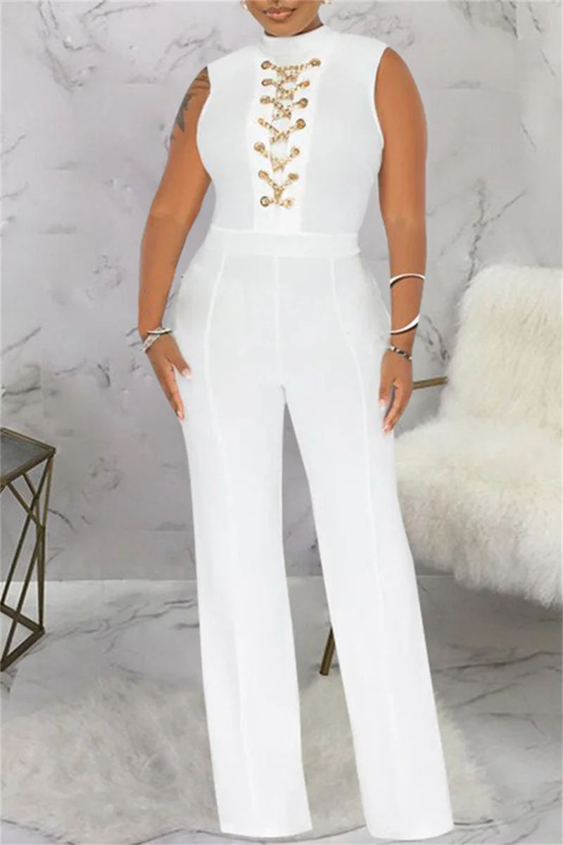 Fashion Casual Solid Patchwork Chains Half A Turtleneck Regular Jumpsuits