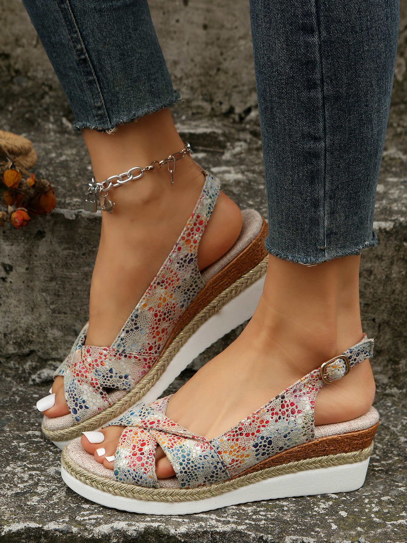 Hemp Rope Cross Wedge Sandals