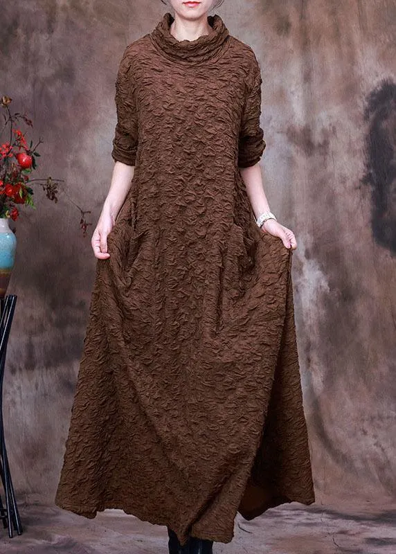 Plus Size Coffee Asymmetrical Long Dress Spring
