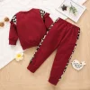 Kid Baby Girl Long Sleeved Casual Stitching Ruffle Leopard Set 2 Pcs