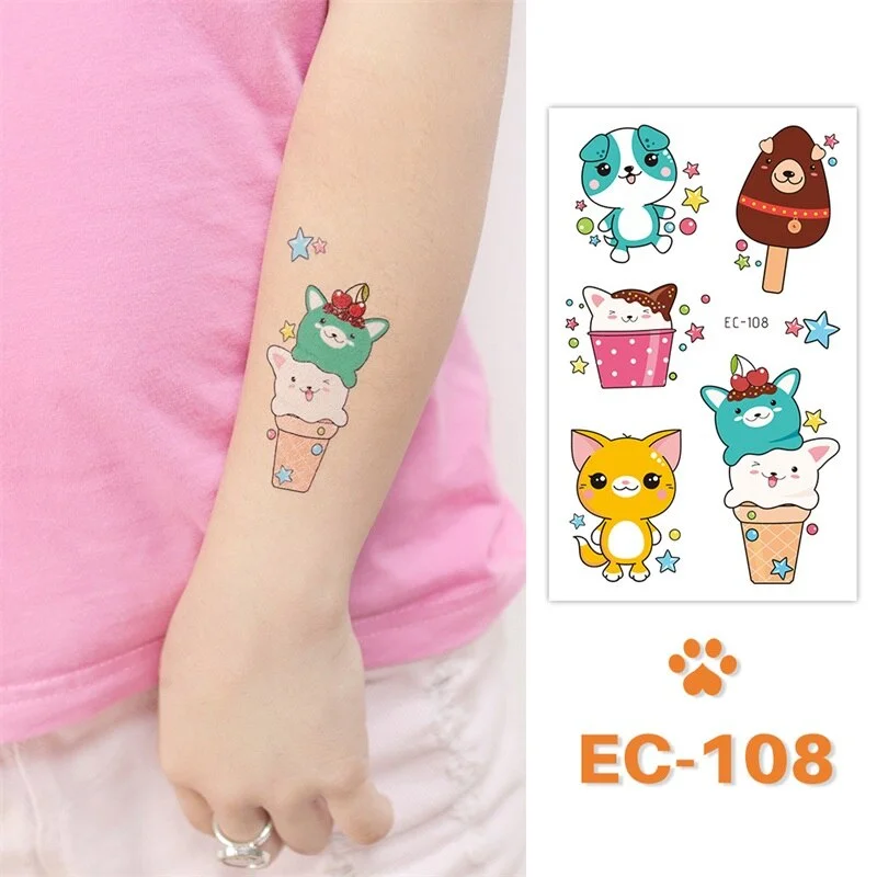 24 kinds Cute Cartoon Tattoo Stickers For Children faux tatouage temporaire Disposable Cat Dog Pets Temporary Waterproof