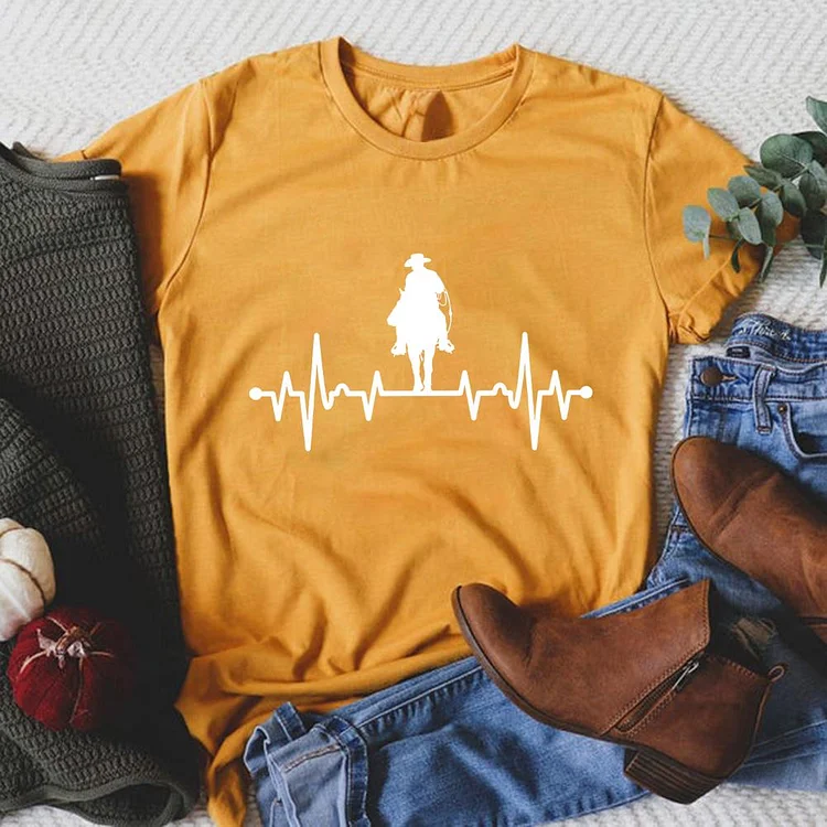 Heartbeat Horse Round Neck T-shirt