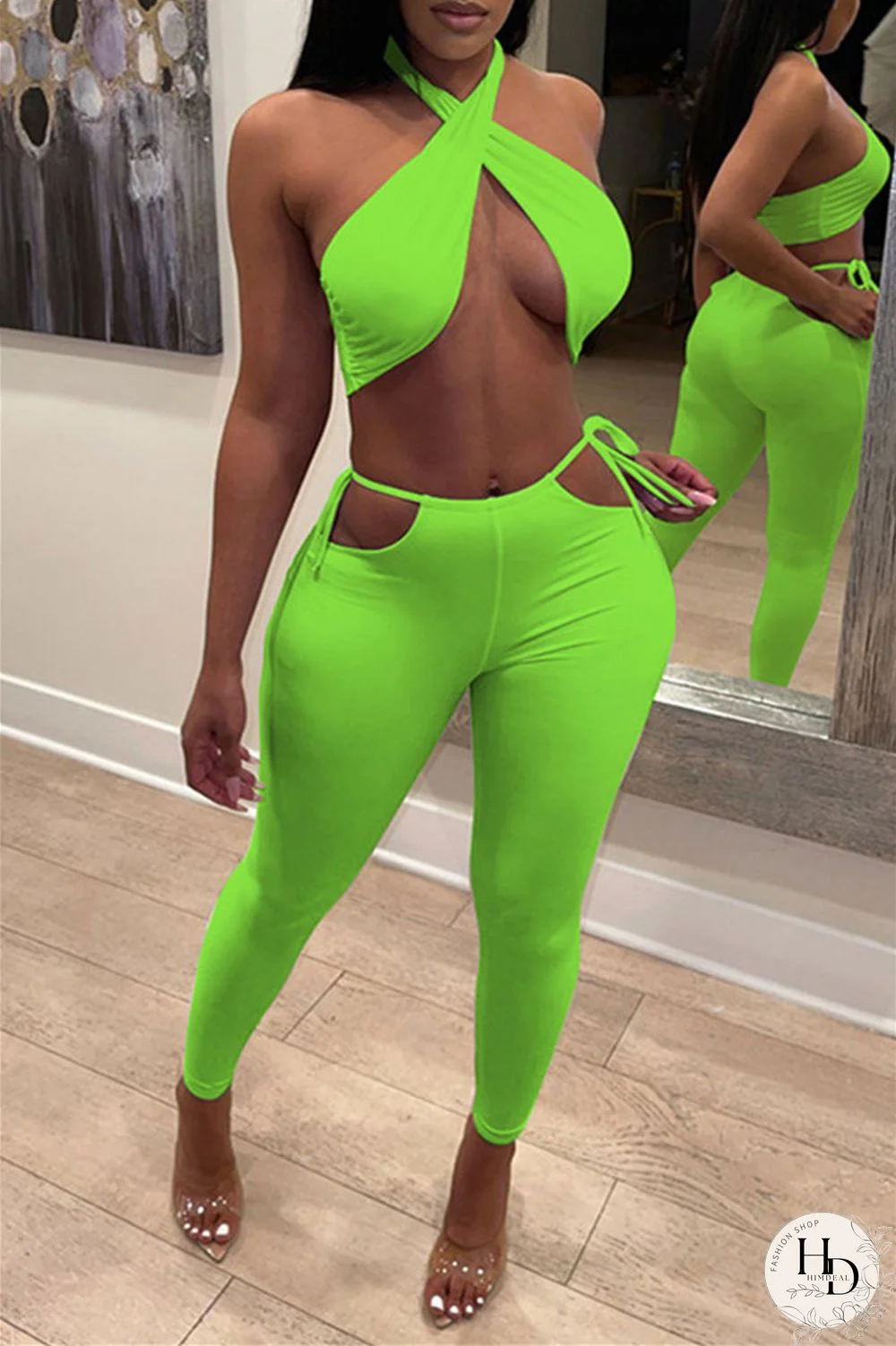 White Fashion Sexy Solid Backless Halter Sleeveless Two Pieces