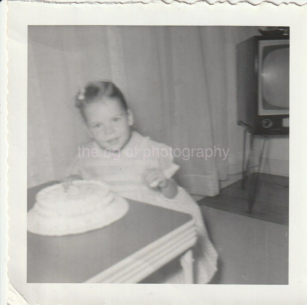 Birthday Girl CAKE Vintage FOUND Photo Poster paintingGRAPH bwOriginal 94 15 I