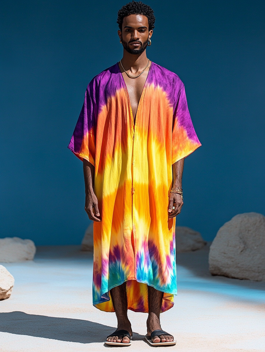 Mens Colorful Tie Dye Resort Kaftan