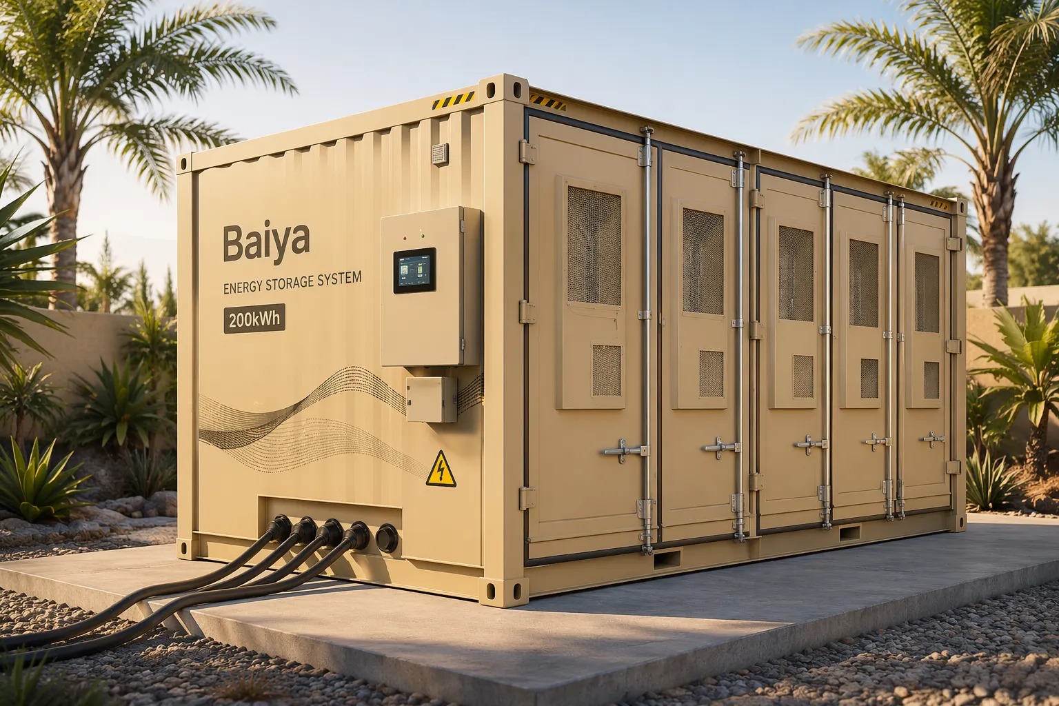 Baiya 200kWh containerized energy storage system with custom desert-sand livery