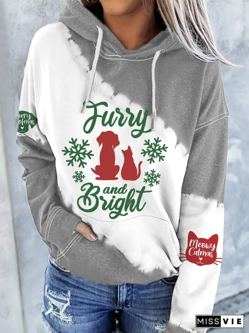 Women's Furry And Bright Print Long Sleeve Hoodie