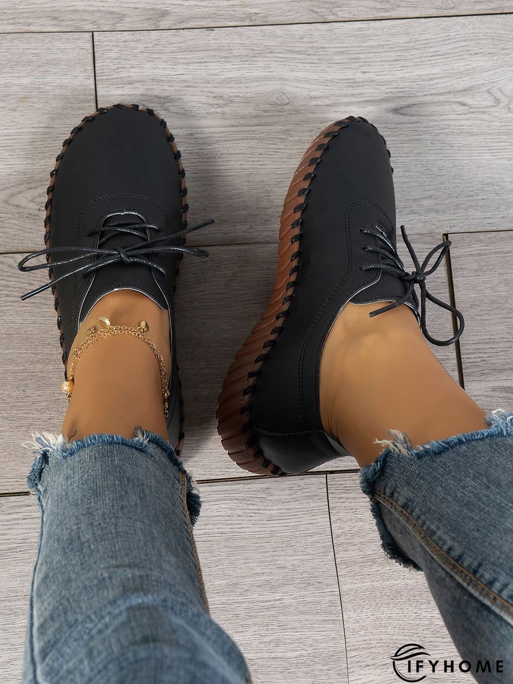 Casual Plain Lace-Up Flat Shoes | IFYHOME