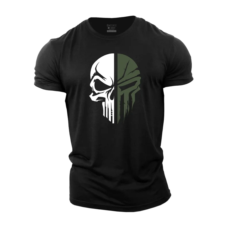 Cotton Skull Spartan Graphic Men's T-shirts tacday