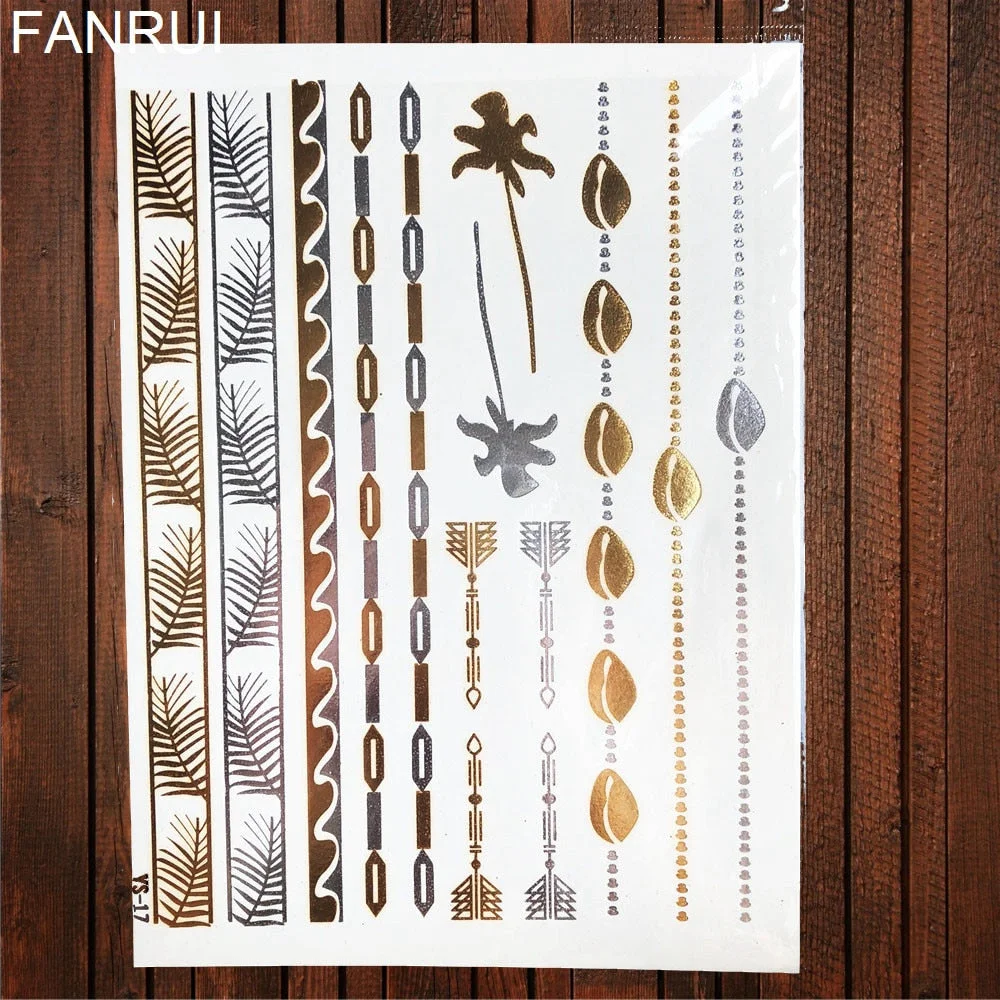 Golden Metallic Bracelet Temporary Tattoo Henna Mandala Flower Girl Tattoo Stickers Indian Chain Women Arm Flash Fake Tatoos Leg