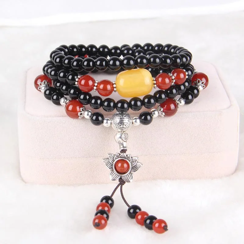 Black Onyx Red Agate Bead Courage Bracelet Necklace