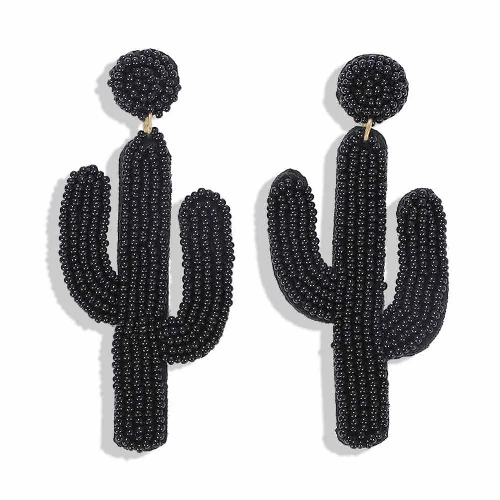 Dvacaman INS Fashion Green Color Beaded Cactus Drop Earrings for Women Boho Weave Rattan Cactus Round Earrings Statement Jewelry