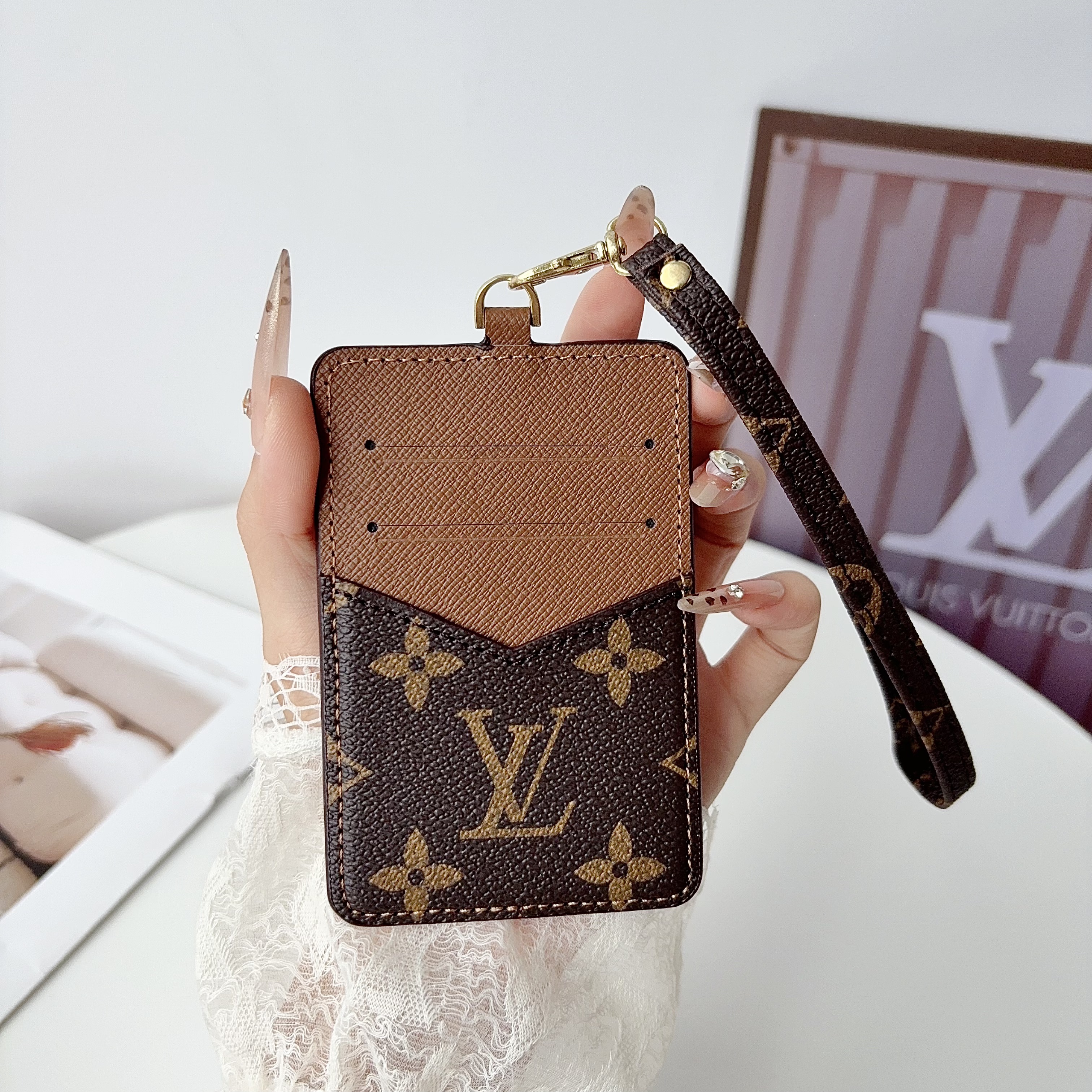 LV Classic Monogram Slim ID Badge Cardholder Wallet with Key Clasp