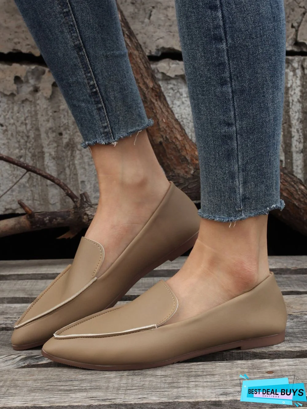 Simple PPlain Color Pointed Toe Flat Loafers
