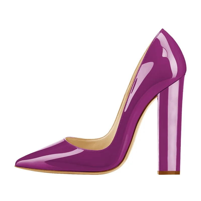 Onlymaker Women's Pumps Pointed Toe Block Classic 12cm High Slip On Thick Heels Wedding Office Dress Big Size Chunky Lady Pumps