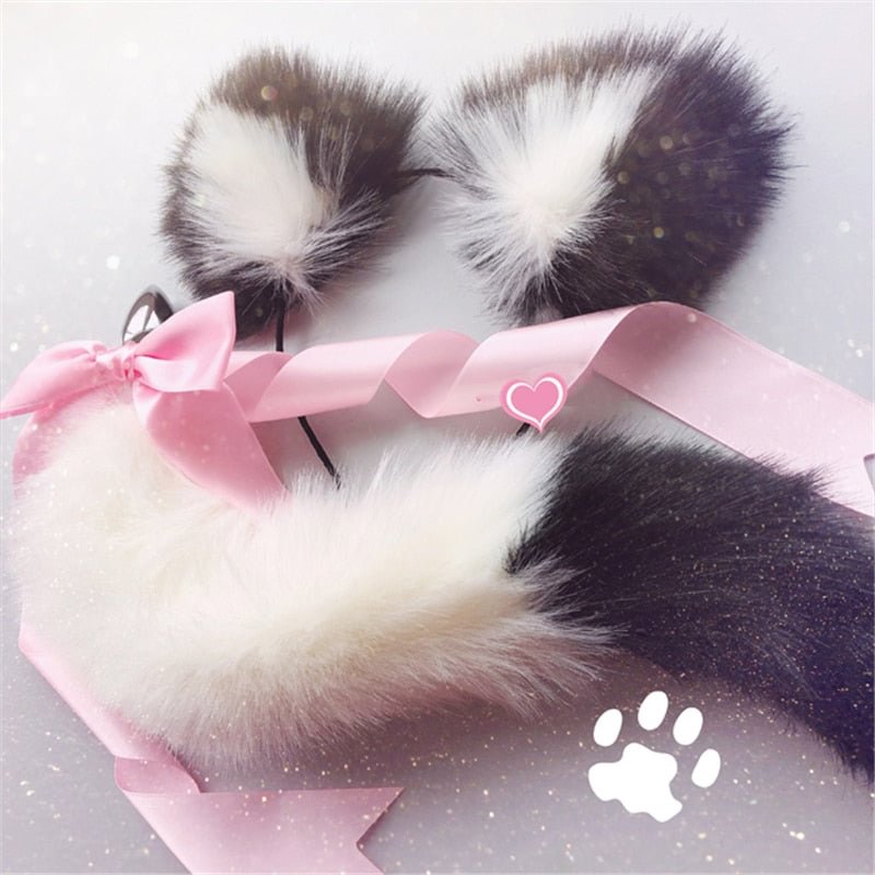 Fox Tail Bow Metal Butt Anal Plug Cute Bow-Knot Soft Cat Ears Headbands Erotic Cosplay Accessories Adult Sex Toys For Couples