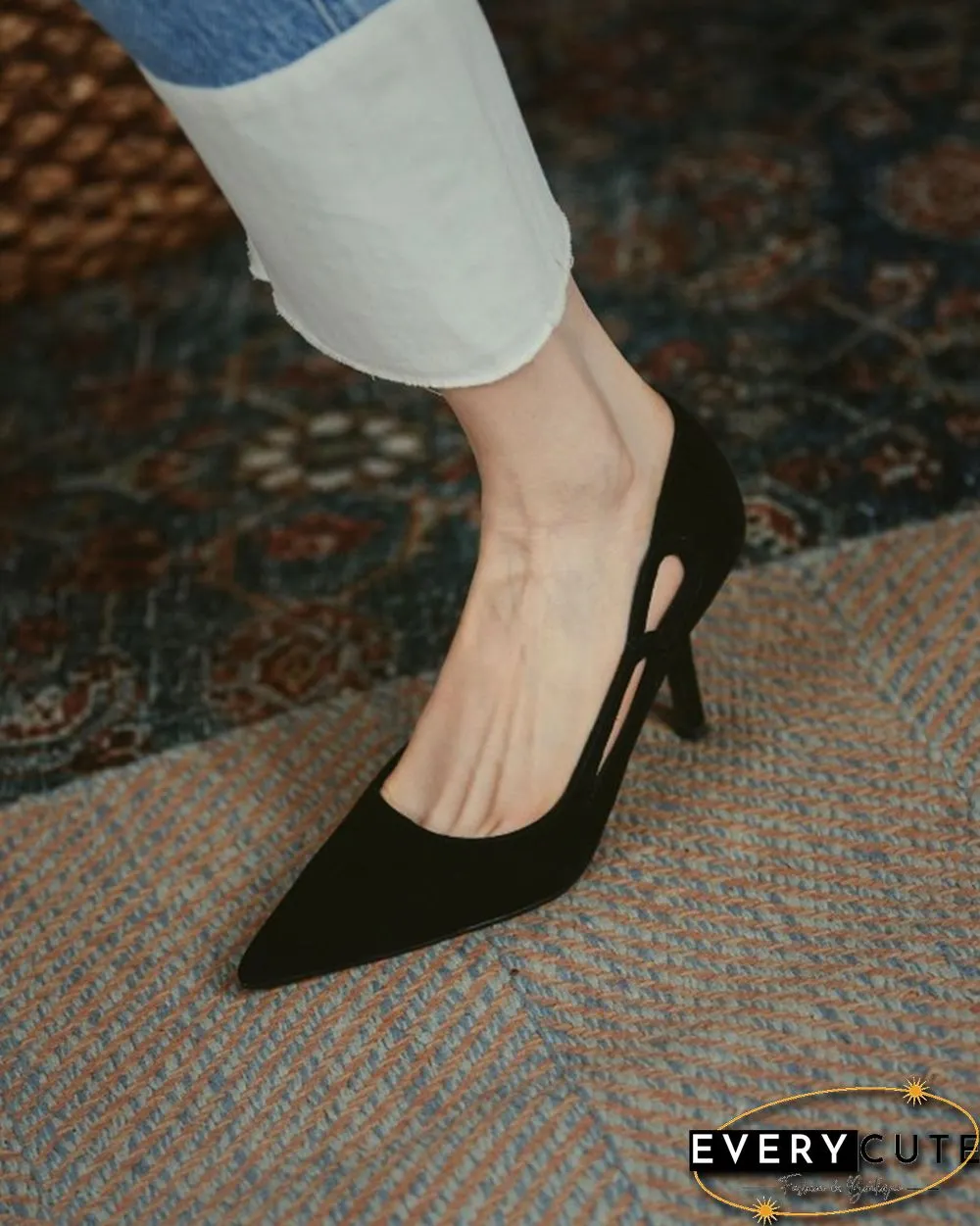 Colorblock 669 Colorblock Cut-out Suede Leather High Heel Sandals