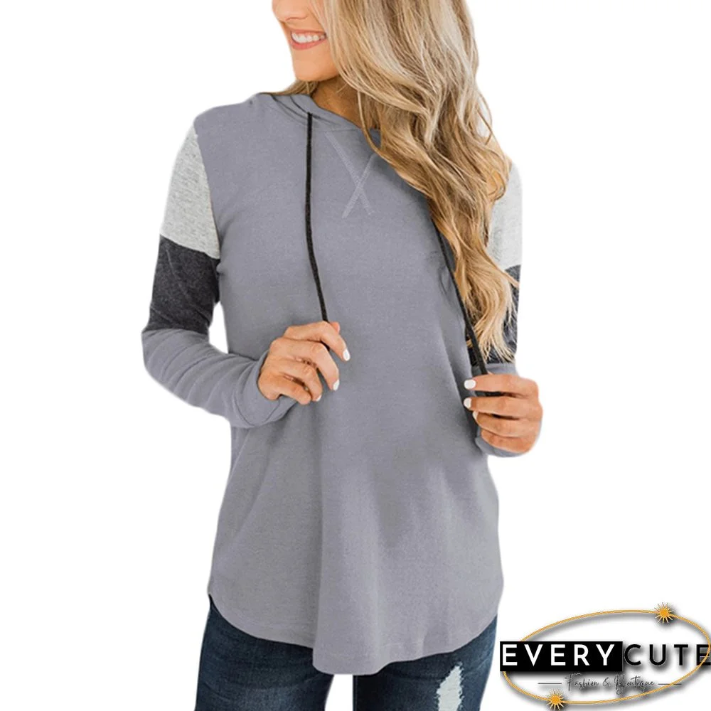 Gray Colorblock Long Sleeve Pullover Hoodie