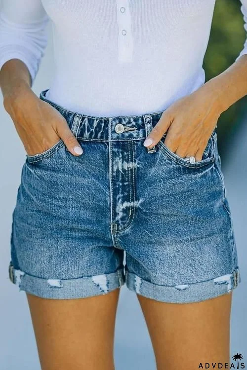 Ripped High Waist Denim Shorts