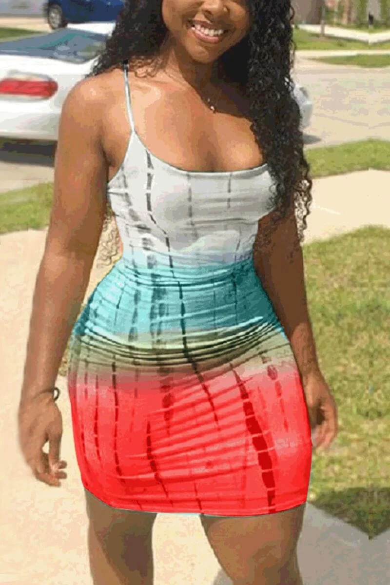Sexy Sling Plus Size Multicolor Dress