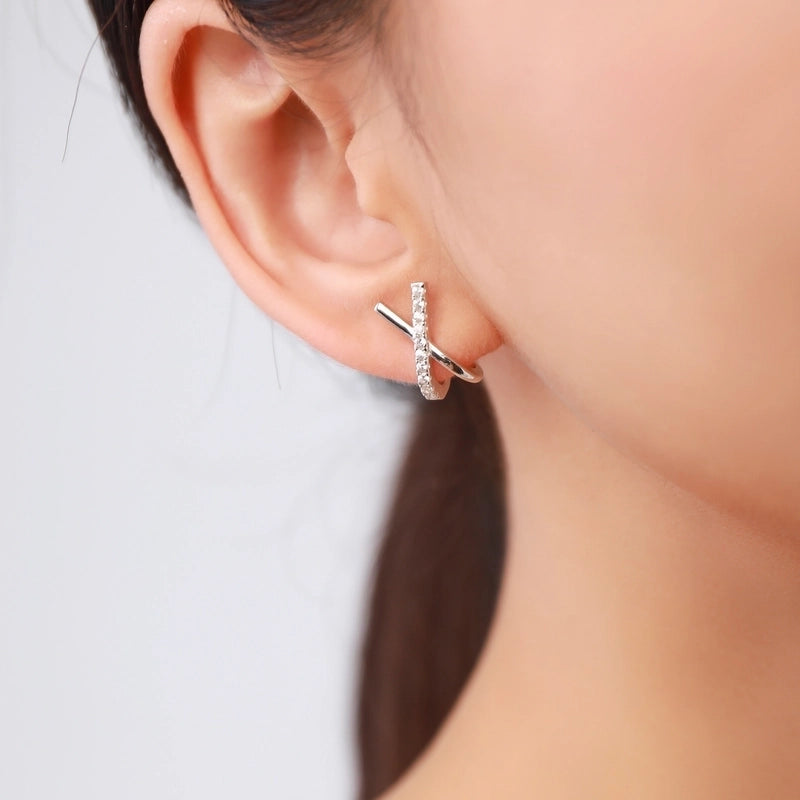 1 Pair 14K Gold Plated Rhodium Plated 925 Sterling Silver Zircon X-Shaped Solid Color Ear Studs