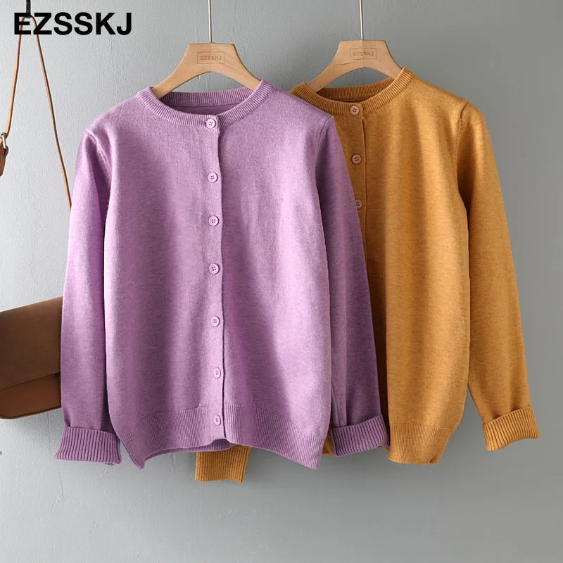 spring autumn cashmere short knit o-neck cardigans Women casual loose button Cardigans spring coat Outwear female basic jacket