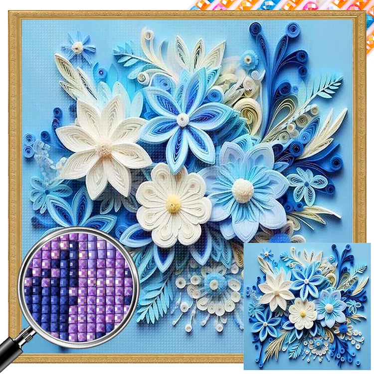 Embossed Flowers and Paper Flowers - Full Square(Partial AB Drill) - Diamond Painting (40*40cm)