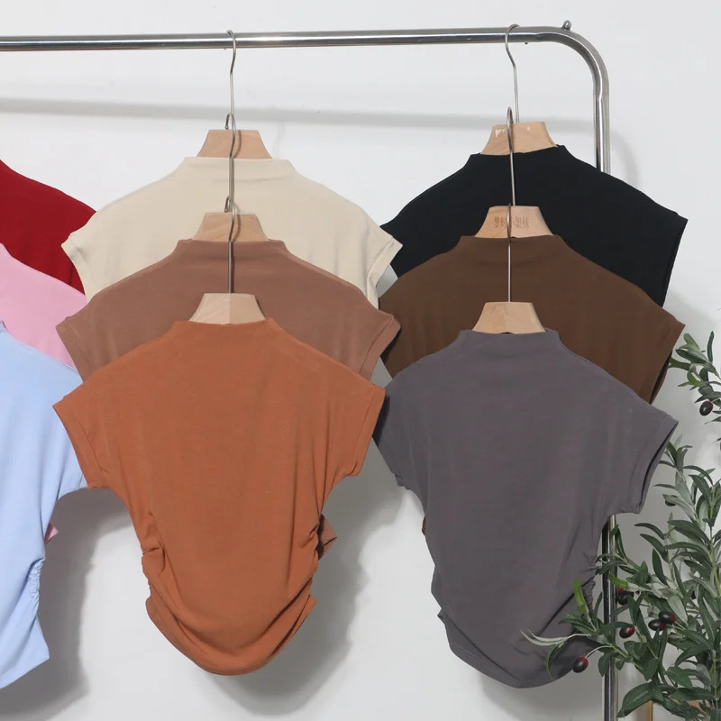 Uveng Real Shoot Half-High Collar Hottie Folded Slimmed Short T-Shirt Jacket Woman 87530