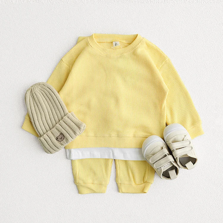 Toddler Waffle Solid Color Sweatsuit 2 Pieces Set