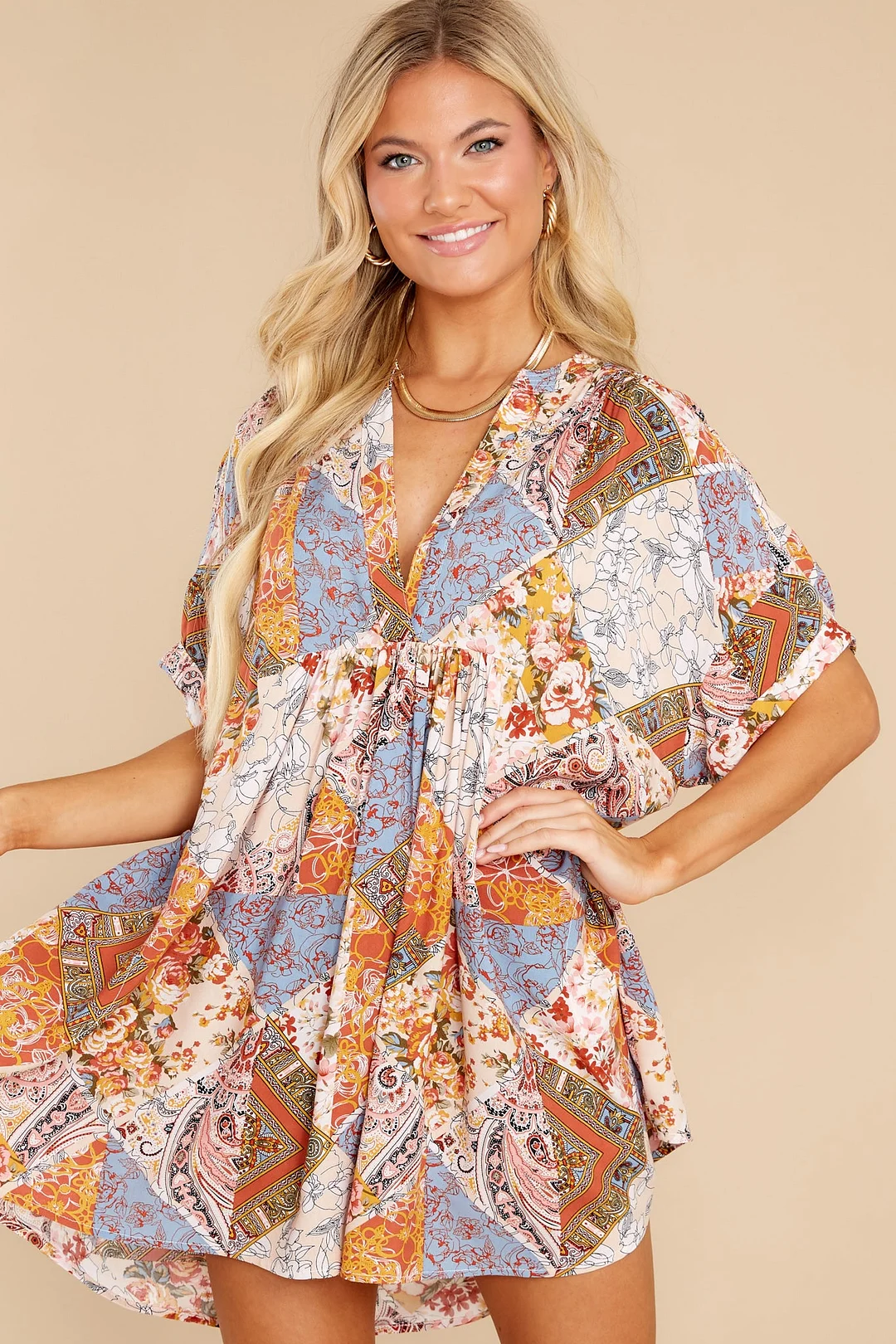 Playing Favorites Ivory Patchwork Print Tunic