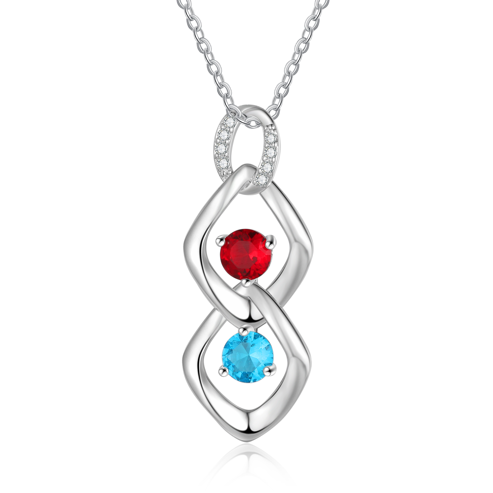 Personalised Pendant Necklace Custom 2 Birthstones Engraved 2 Names Necklace Gift for Women-Jessemade AU
