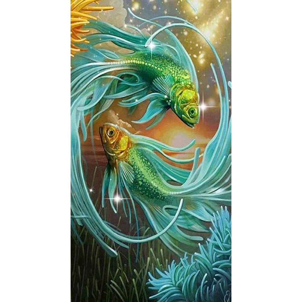 

45*85CM - Square Drill Diamond Painting - Cuddling Fish, 501 Original