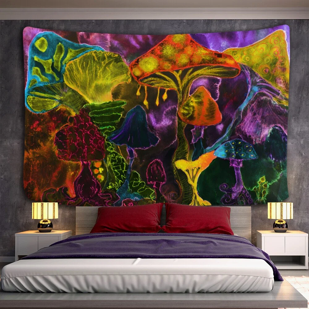 Oil Painting Mushroom Tapestry Wall  Hanging Bohemian Style Psychedelic Witchcraft Mandala Home Decor