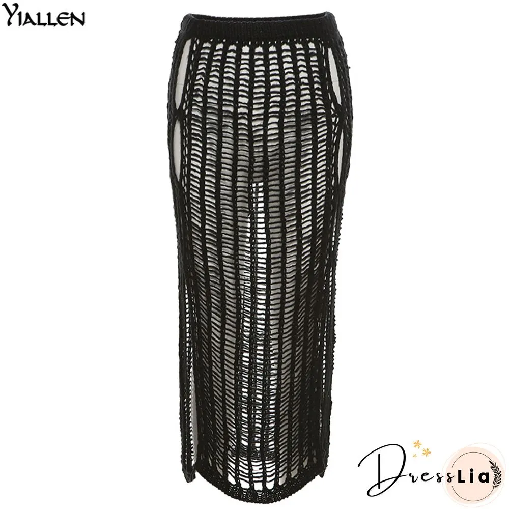Summer Yellow Openwork Weaving Long Skirt