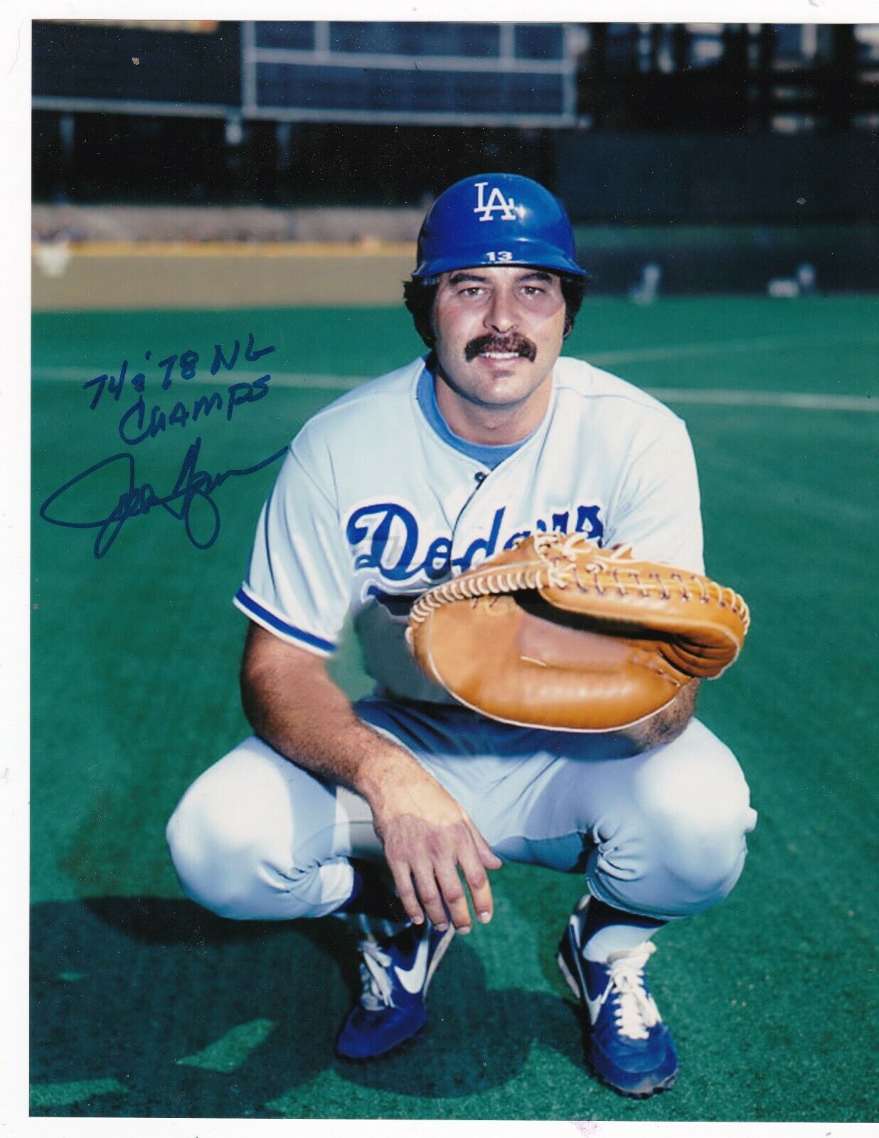 JOE FERGUSON LOS ANGELES DODGERS 74,78 NL CHAMPS ACTION SIGNED 8x10