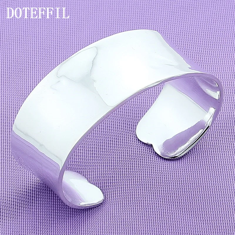 DOTEFFIL 925 Sterling Silver 30mm Smooth Bangle Bracelet For Woman Jewelry