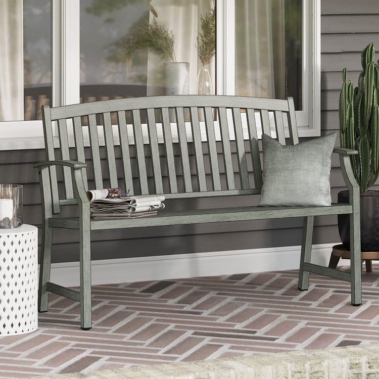 Steel Garden Bench with Faux Wood Finish (Duckegg Blue)