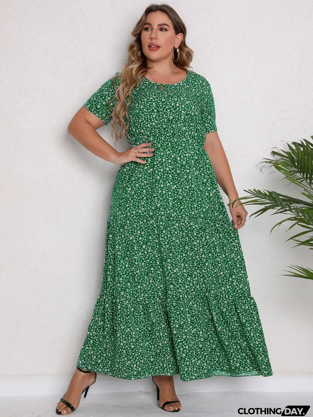 Plus Size Women clothes Summer Short Sleeve Round Neck Long Maxi Dress