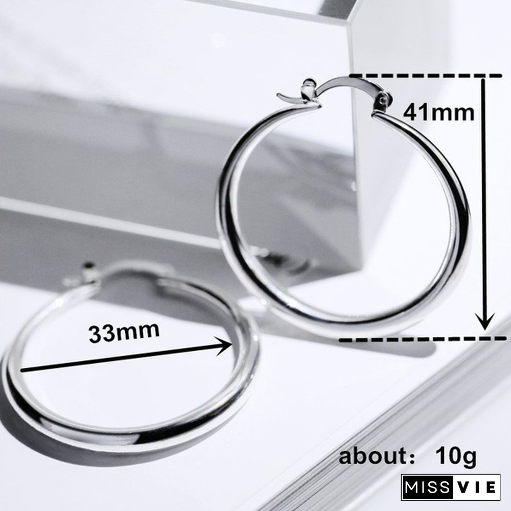 1 Pair Women's Fashion Simple 18K Yellow Soild Gold Hoop Earrings Exquisite Diameter 33mm Circle Hoop Earrings for Wedding Engagement Christmas Jewelry Gifts