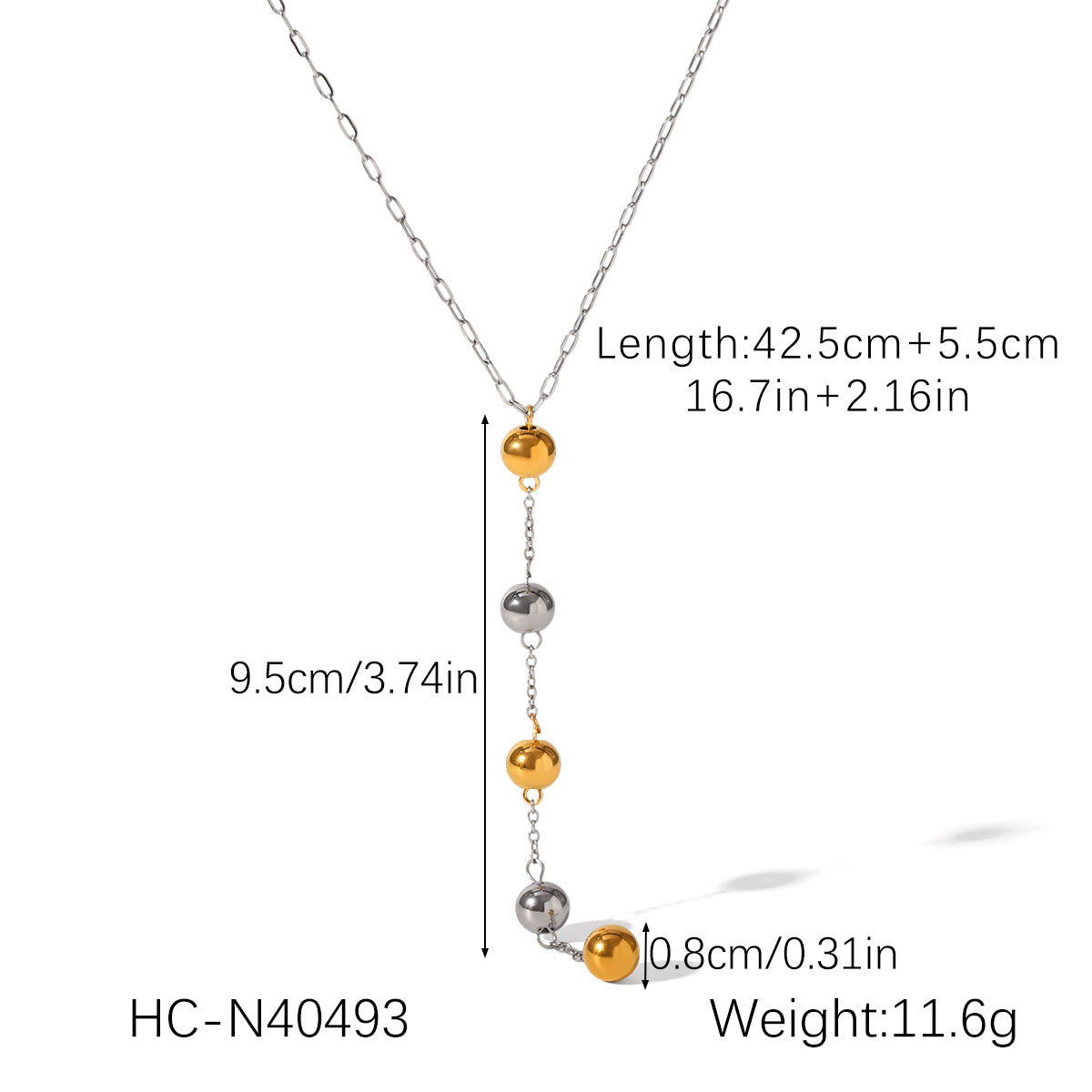 Color Matching Round Bead Necklace Tassel Y Chain 18K Gold Stainless Steel Clavicle Chain Titanium Steel Necklace